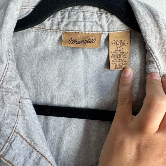 Wrangler Long Sleeve Western Snap W Stitching On Pocket Light Gray Denim Shirt - Picture 4 of 7